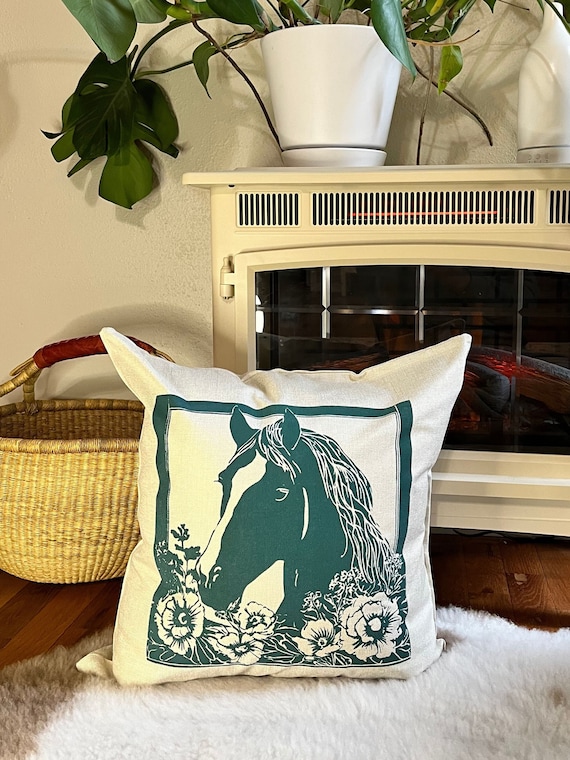 Rustic Handmade Equestrian Cushion Cover for Couch or Bed Decor