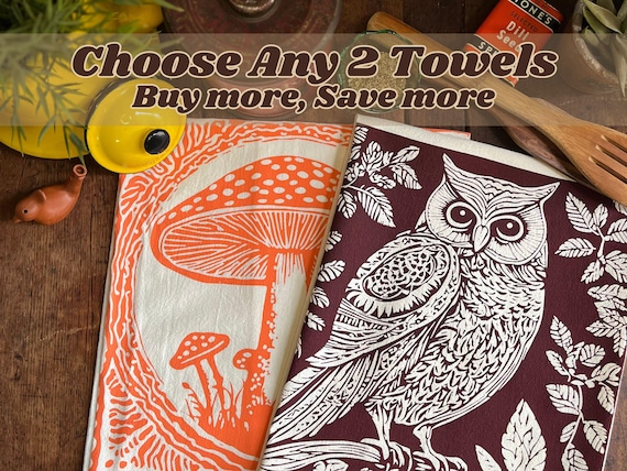 Bundle of 2 Stylish Absorbent Cotton Towels for Kitchen, Mix and Match Set, Farmhouse Decor, or Hostess Gifts, Eco-friendly Tea Towels