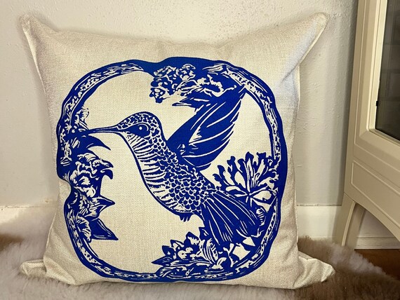 Unique Blue Hummingbird Pillow Cover for Home Decor Gift
