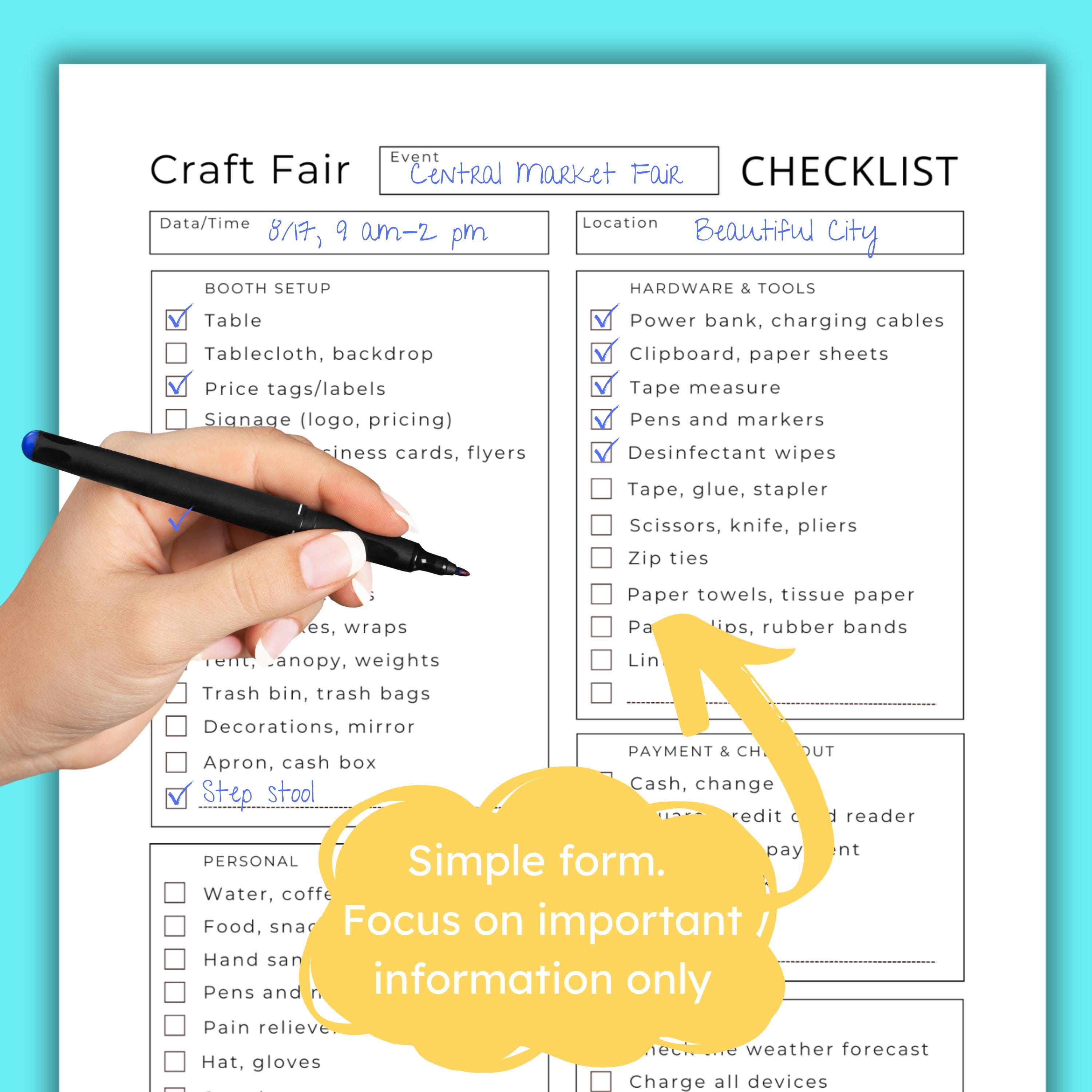 Craft Fair Checklist.pdf Printable Craft Fair Checklist: Market Vendor Organizer (PDF Download ...