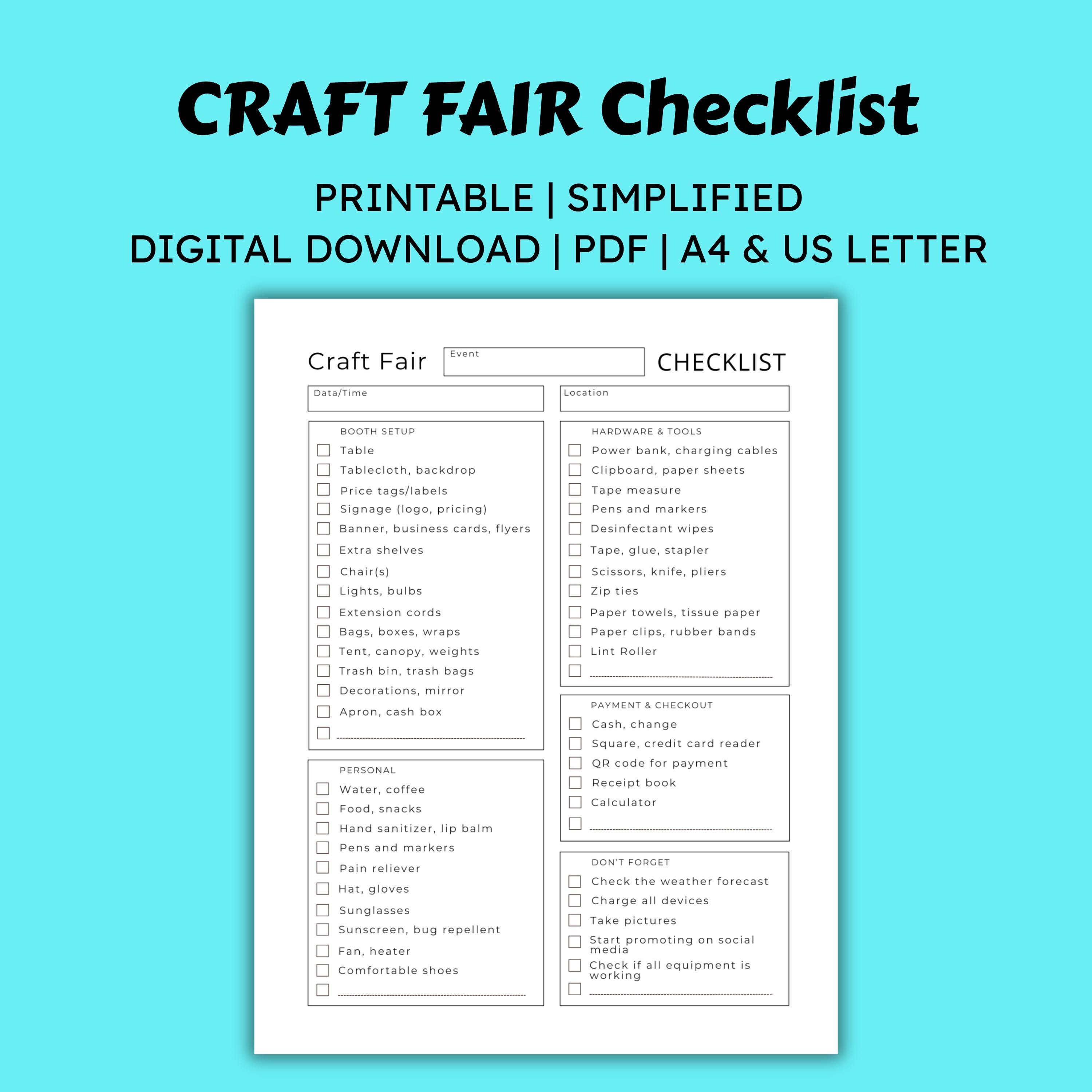 Craft Fair Checklist.pdf Printable Craft Fair Checklist: Market Vendor Organizer (PDF Download ...
