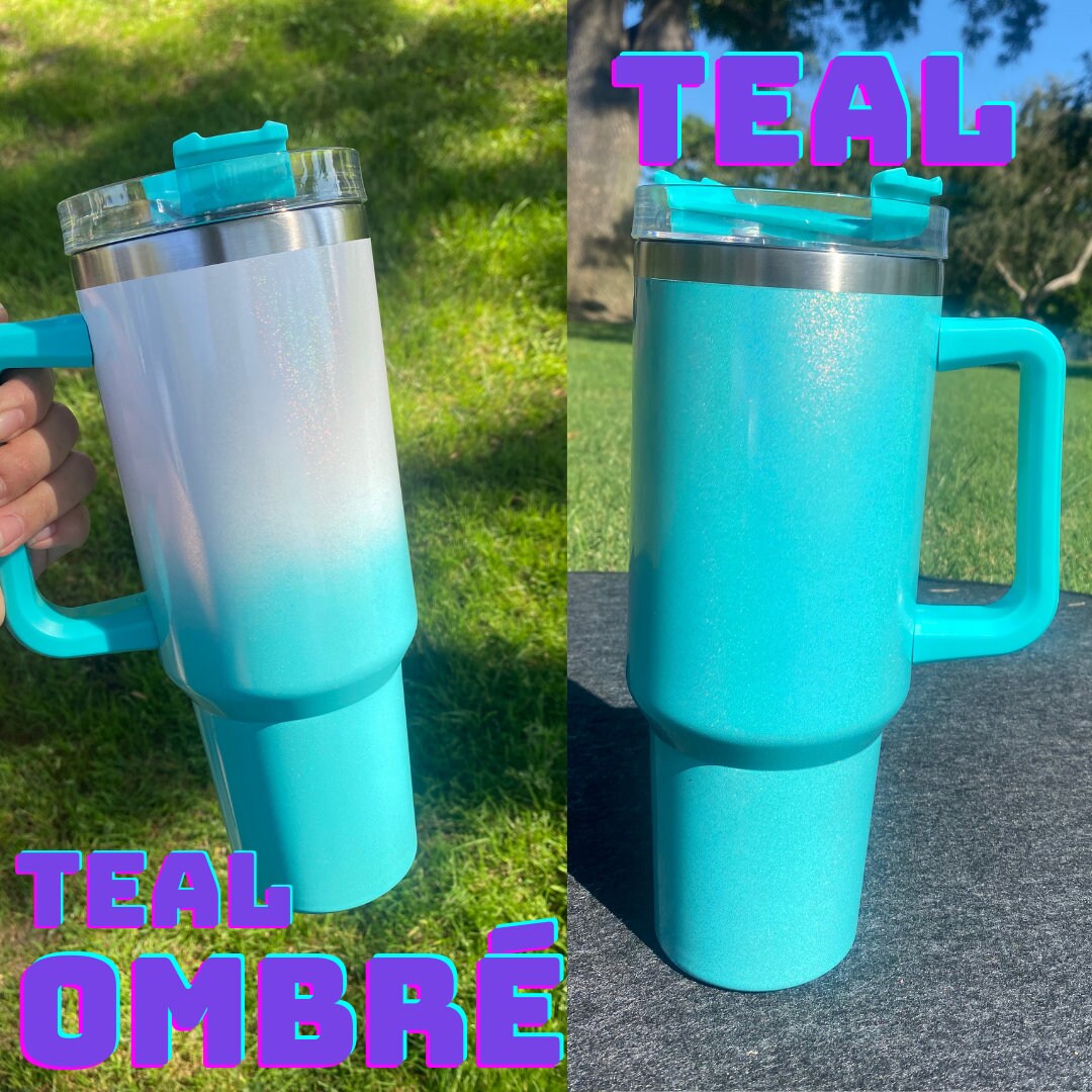 TEAL & Ombré Teal 40 Oz Tumbler W/ Handles Stainless Steel Stanley Dupe
