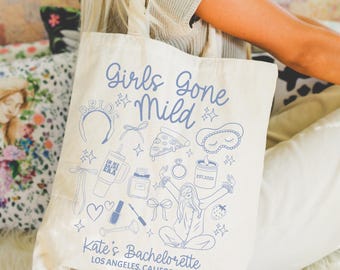 Personalized Girls Gone Mild Bachelorette PartyTote Bag, Spa Day Bachelorette Gift, Luxury Bach Merch, Spa Weekend Favors For Bachelorette