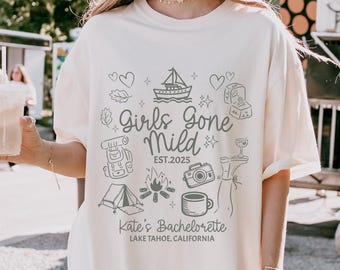 Custom Camp Bachelorette Party Shirts, Boat Bachelorette Shirt, Mountain Bride Tee Camp, Girls Gone Mild Tees, Personalized Lake Bach Party