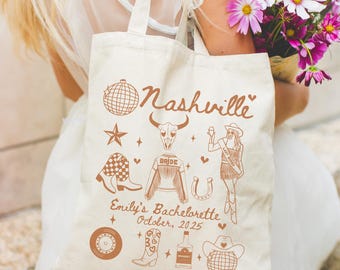 Custom Nashville Bachelorette Tote Bag, Bachelorette Tote Cowgirl Gift, Bridesmaid Bachelorette Tote Bag, Personalized Bag Party Favor Tote