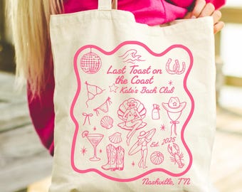 Custom Coastal Cowgirl Bachelorette Tote Bag, Beach Bachelorette Bags, Bach Club Bachelorette Party Favor, Bridesmaid Proposal Tote Gifts
