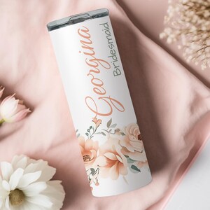 Personalized Skinny Tumbler Bridesmaid Gifts, Bridesmaid Tumbler with Straw, Custom Bridesmaid Proposal Tumblers, Bridal Shower Gift Bride