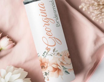 Personalized Skinny Tumbler Bridesmaid Gifts, Bridesmaid Tumbler with Straw, Custom Bridesmaid Proposal Tumblers, Bridal Shower Gift Bride