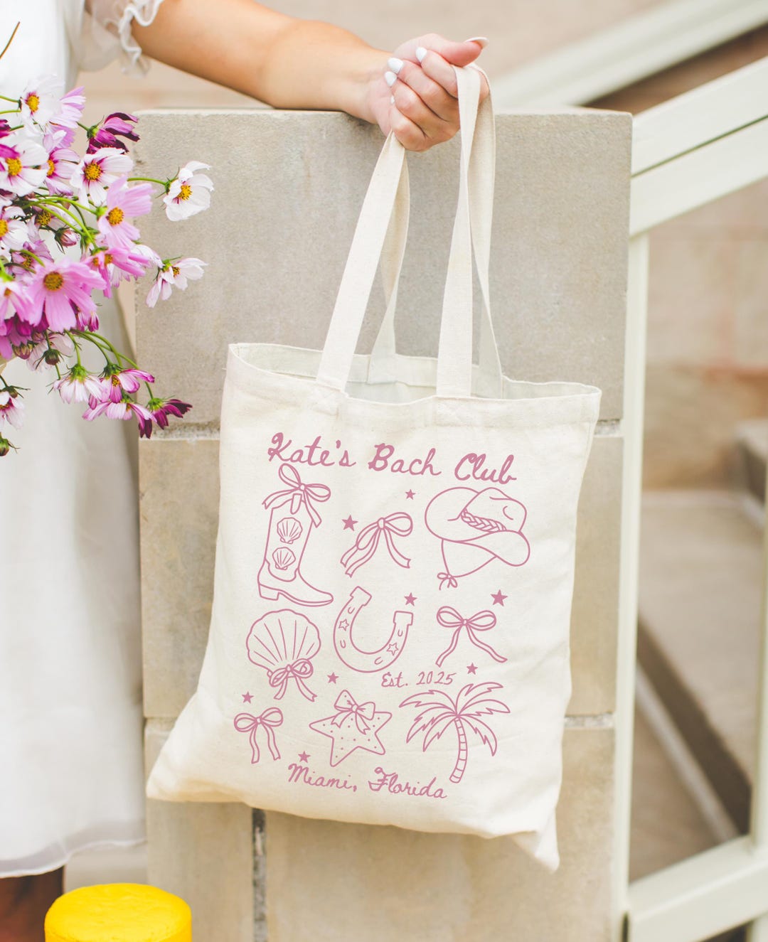 Custom Beach Bachelorette Tote Bag, Personalized Cowgirl Tote ...