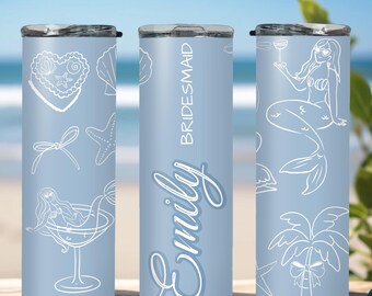 Beach Bachelorette Tumbler, Personalized Bridesmaid Proposal Gift Party Favors Custom Name, Bachelorette Bridesmaid Tumbler with Straw