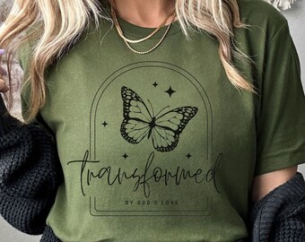 T-shirt chrétien papillon transformé - Graphisme rétro God's Love