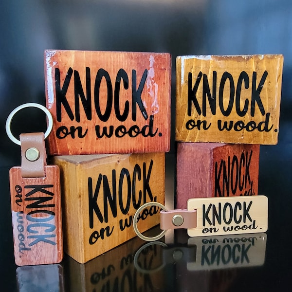 KNOCK on wood. Blocks and Keychains. Small Wood Block. Keychain.