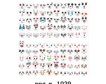 1029cartoon face expression reaction emoji set of collection png, cute lovely kawaii eyes mouths face expressions flat icon sets clipart png
