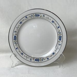 Noritake Norma Ivory China Salad Plates.  Set of 4.  Vintage 1969-1982.  Made in Japan.  Blue and Green Flower Pattern with Platinum Trim.