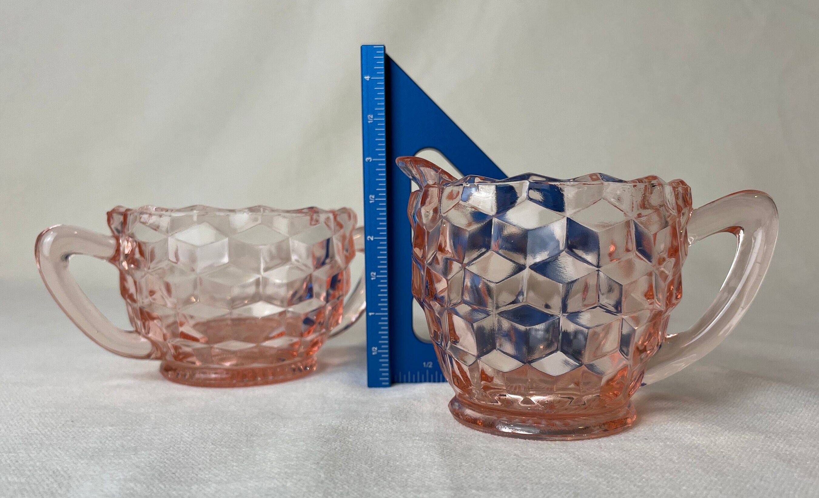 Cube Pink Sugar and Creamer Sets by Glass Co. Vintage 1929