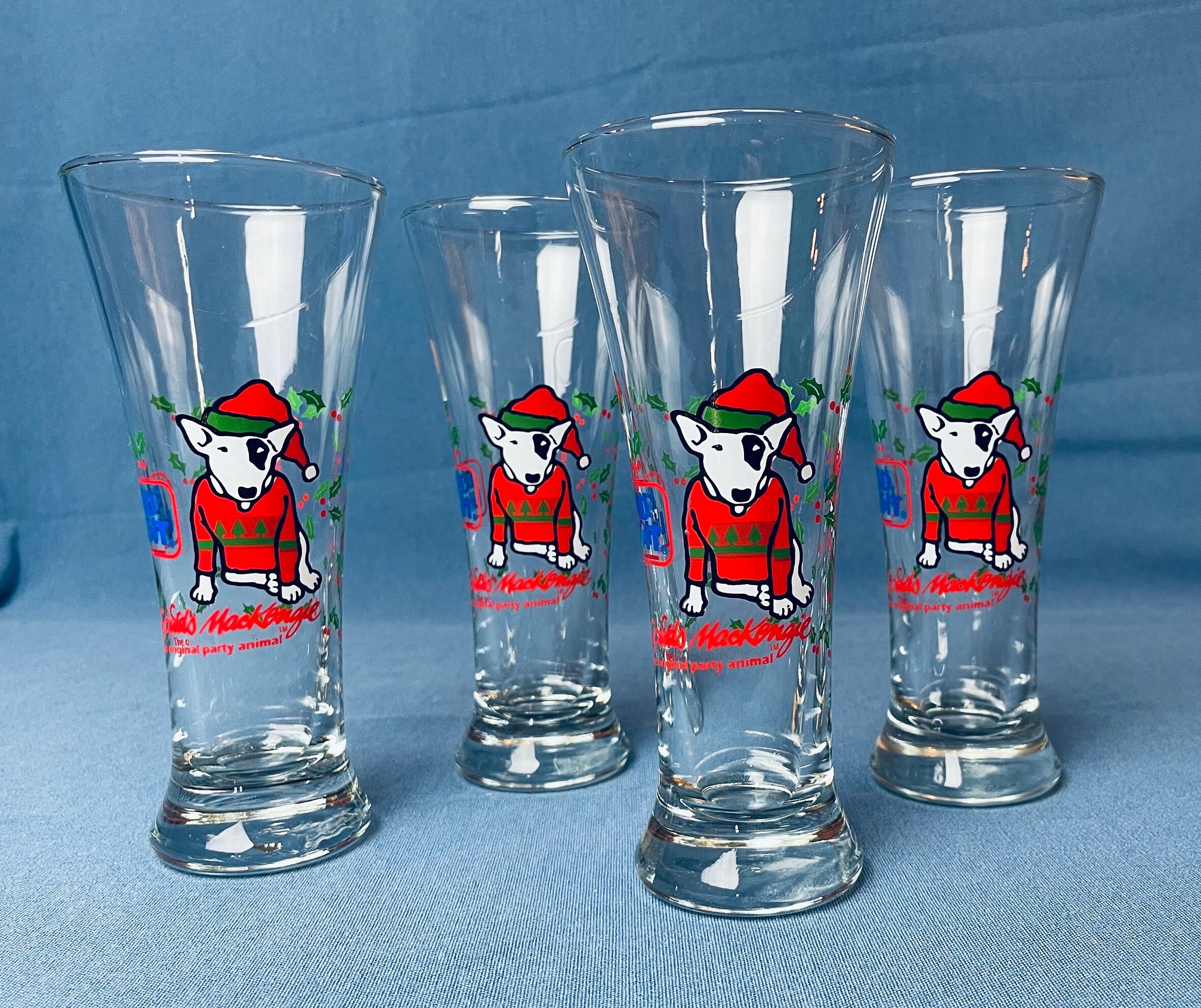 Spuds Mackenzie Christmasthemed Bud Light Set of 4 Beer Glasses