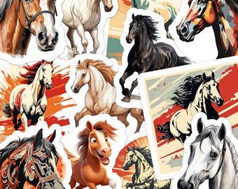 Feuille d'autocollants chevaux | Stickers coupés en forme de baiser