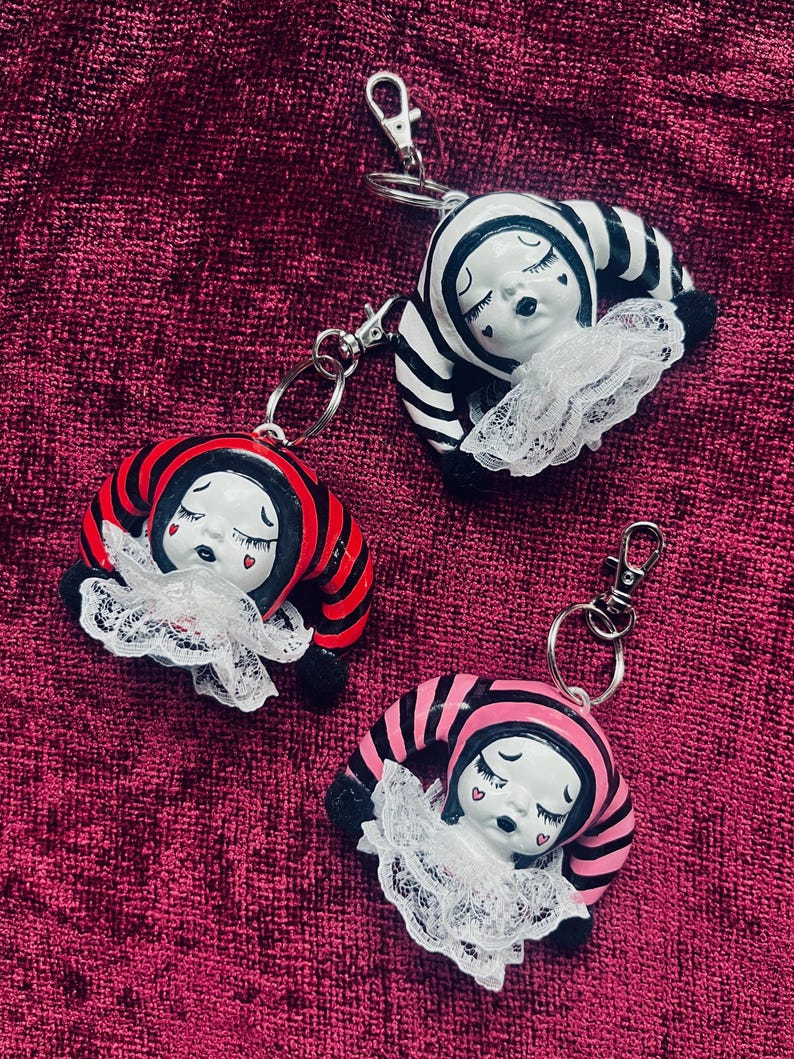 Jester Key Chain Handmade Gothic Jester Keychain – Valentine Clown Charm, Epoxy Sculpt ...