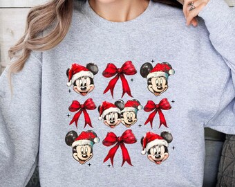 Disney Christmas Coquette Sweatshirt, Mickey Minnie Christmas Shirt, Cute Christmas Disney Sweater, Christmas Gift, Christmas Bow Hoodie