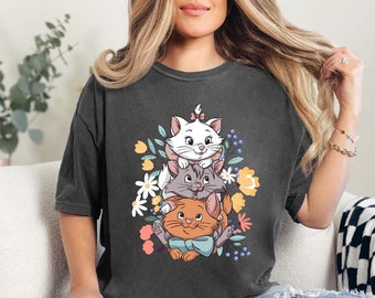 Vintage 70s The Aristocats Floral Flower Comfort Colors Shirt, Berlioz Toulouse Marie, Disney Cats T-shirt, Disneyland Trip, Magic Kingdom