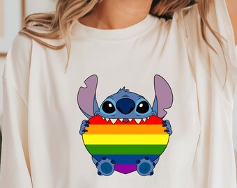 Comfort Colors Disney Stitch Pride T-Shirt, Rainbow LGBT Shirt