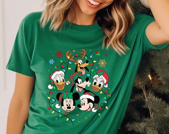 Chemise de Noël Mickey et ses amis Disney, t-shirt lumières des fêtes