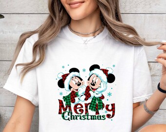Mickey Minnie Christmas Plaid Shirt, Disney Family Trip Tee