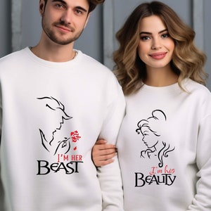 Beauty and Beast Disney Couple Shirt, Disney Valentine&#39;s Day Matching Sweatshirt, Beauty And Beast Honeymoon T-shirt, Anniversary Gift