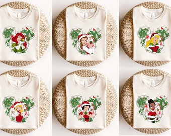 Disney Princess Christmas Shirt, Mickey Head Christmas Princess Shirt, Disney Girls Trip Christmas Sweatshirt, Disneyland Holiday T-shirtTee