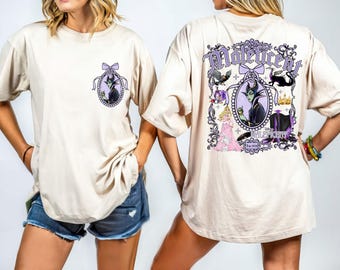 Camiseta con espejo de lazo y coqueta de Maléfica de Disney, camiseta de Maléfica y Aurora en colores cómodos, camiseta de villana de Disney, camiseta de Magic Kingdom