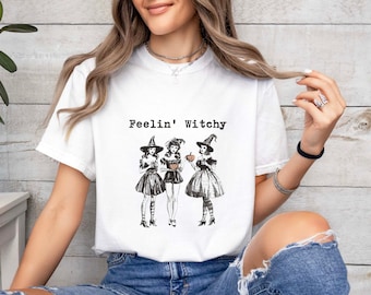 Feelin Witchy Shirt, Purple Witch Sweatshirt, Halloween Shirt , Broomstick, Funny Halloween T Shirt, Halloween Witch Hat Shirt