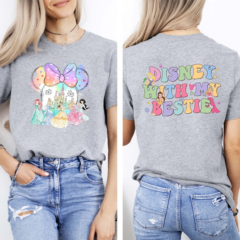 Disney With My Bestie Princess Shirt, Minnie Head Princess Comfort Colors Shirt, Disney World Girls Trip T-shirt, Magic Kingdom Shirt