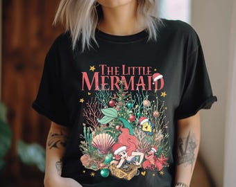 The Little Mermaid Christmas T-shirt, Vintage Princess Ariel Holiday Sweatshirt, Christmas Ariel Gift Shirt,  Disney Winter Trip Pullover