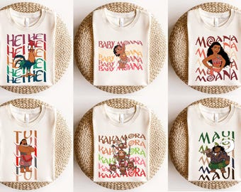 Moana Movie Characters T-Shirt, Hei Hei, Pua, Maui, Comfort Colors