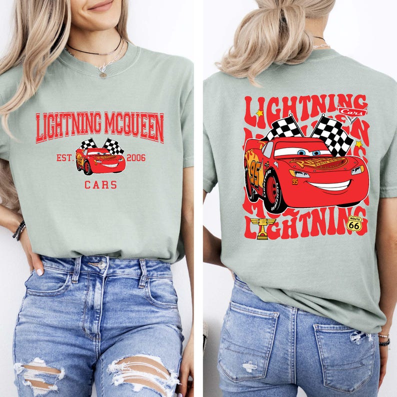Disney Pixar Cars Shirt featuring Lightning McQueen in a vibrant design. This Comfort Colors® tee celebrates Radiator Springs and the iconic Piston Cup with a fun 'Cars Est. 2006' graphic. Perfect for Disney fans, whether you're visiting the parks or showing off your love for the Cars movie. Comfortable and stylish, this shirt is ideal for any Disney adventure, making it a great addition to your collection or a thoughtful gift for any Lightning McQueen fan