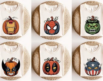 Halloween Superhero Pumpkins Shirt, Avengers Pumpkin Faces Shirt, Halloween Matching Tee, Superhero Fall Tee, Spooky Season T-shirt