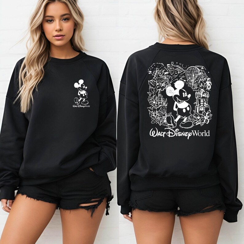 Mickey sketch sweatshirt inspired by Walt Disney World style. Cozy unisex crewneck sweatshirt perfect for Disney World vacation outfits and family matching looks. Soft and comfortable Disney trip sweatshirt ideal for park days, travel, or casual wear. Minimal sketch Mickey design makes this sweatshirt perfect for couples, families, or group Disney vacations. Cute and timeless Disney park apparel.
