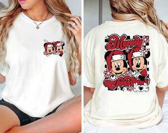 Mickey And Minnie Merry Christmas Shirt, Disney Mickey And Minnie Two Sided Christmas Sweatshirt, Holiday Family Matching Shirt, Winter Tee