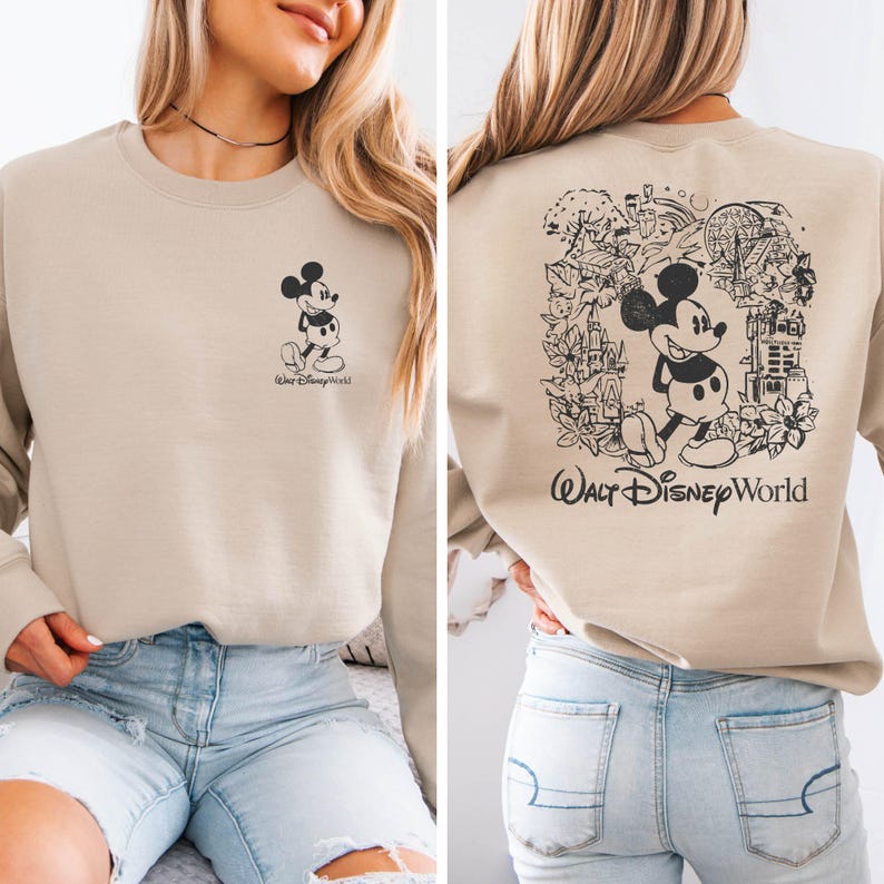 Mickey sketch sweatshirt inspired by Walt Disney World style. Cozy unisex crewneck sweatshirt perfect for Disney World vacation outfits and family matching looks. Soft and comfortable Disney trip sweatshirt ideal for park days, travel, or casual wear. Minimal sketch Mickey design makes this sweatshirt perfect for couples, families, or group Disney vacations. Cute and timeless Disney park apparel.