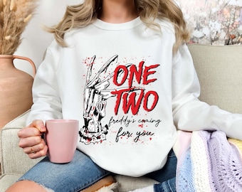 Comfort Colors® Horror Freddy Sweatshirt, One Two Freddy's Coming For You Crewneck, Horror Halloween Hoodie, Horror Night Party Sweatshirt