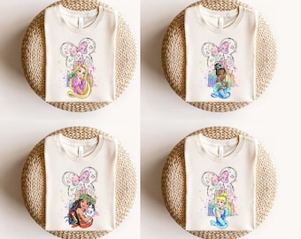 Disney Princess Minnie Bow Shirt, Comfort Colors Princess Elsa Anna Moana Cinderella Tiana Belle Ariel Rapunzel Shirt, Disney Girls Trip Tee