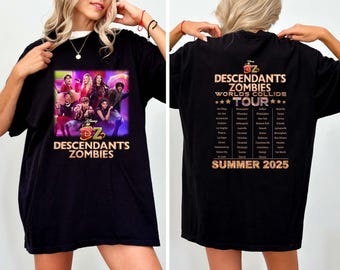 Camiseta retro de Descendants Zombies World Tour de 2 caras, camisetas de personajes de Disney The Rise of Red, concierto de Descendants, camiseta de festival de música de verano