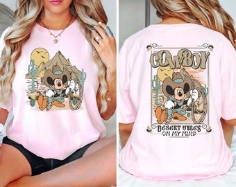 Two Sided Disney Mickey Mouse Cowboy Shirt, Western Mickey Comfort Colors Shirt, Disney Family Matching, Mickey Desert Vibes On my Mind Tee
