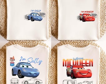 Comfort Colors® Disney Pixar Car Couple T-Shirt, Disney Car Matching Shirts, McQueen Shirt, Sally Two-Sided Shirt, Couple Matching Shirt