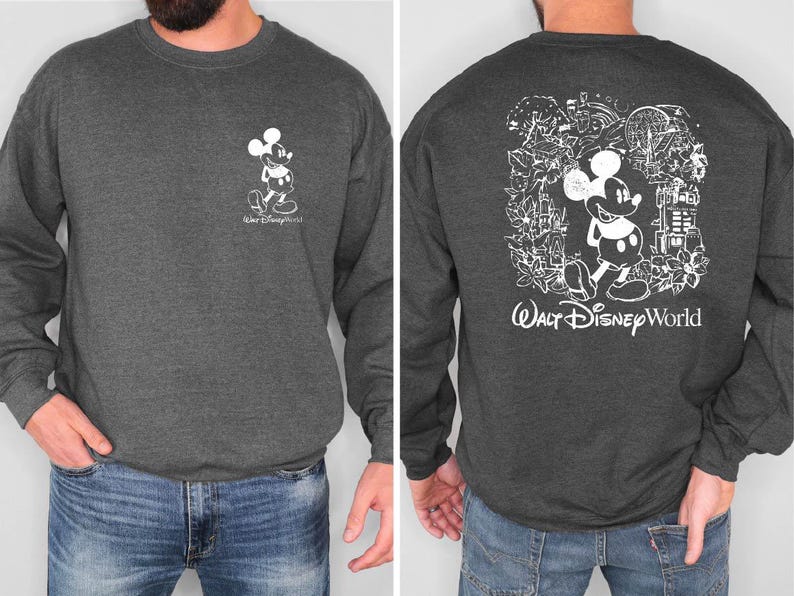 Mickey sketch sweatshirt inspired by Walt Disney World style. Cozy unisex crewneck sweatshirt perfect for Disney World vacation outfits and family matching looks. Soft and comfortable Disney trip sweatshirt ideal for park days, travel, or casual wear. Minimal sketch Mickey design makes this sweatshirt perfect for couples, families, or group Disney vacations. Cute and timeless Disney park apparel.