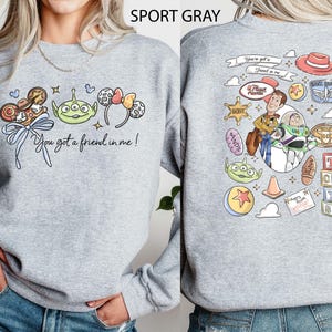 Disney Pixar Toy Story Sweatshirt Hoodie, Woody Buzz Rex Hamm Crewneck, Pizza Planet Disney Sweater image 7