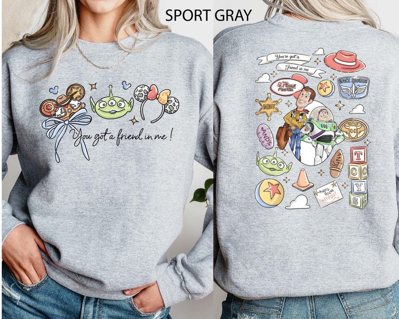 Disney Pixar Toy Story Sweatshirt Hoodie, Woody Buzz Rex Hamm Crewneck, Pizza Planet Disney Sweater image 7