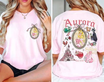 Camisa vintage de Disney con el espejo de la Bella Durmiente, camisa con lazo de la princesa Aurora de Comfort Colors®, viaje de chicas a Magic Kingdom, camiseta de Disney World