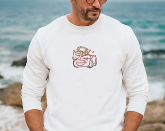 Embroidered Retro Disney Cars Sweatshirt, Pixar Lightening McQueen Embroidered Hoodie, Disneyland Family Trip Tee, WDW Embroidery Gift Tee