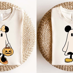 Retro Mickey Minnie Halloween Couple Shirts, Mickey Ghost Shirt, Minnie Ghost Shirt, Spooky Season Sweatshirt, Disney Halloween Trip Shirts